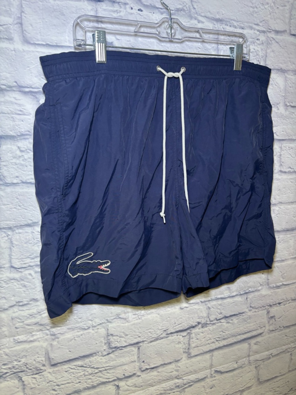 Lacoste Swim Trunks Shorts Mens XL Navy Blue Mesh Lined Drawstring Croc Logo - Picture 3 of 13